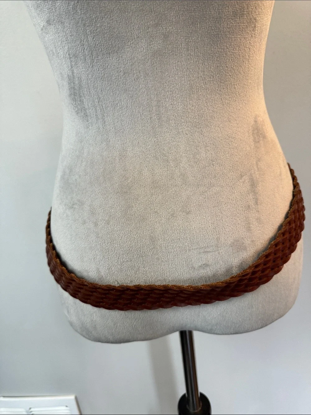 Michael Kors Woven Leather Belt with Gold MK Buckle - Chestnut M -L